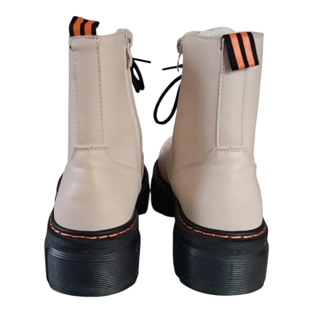 Liliana Cream and Black Lace-Up Boots - Picture 3 of 7